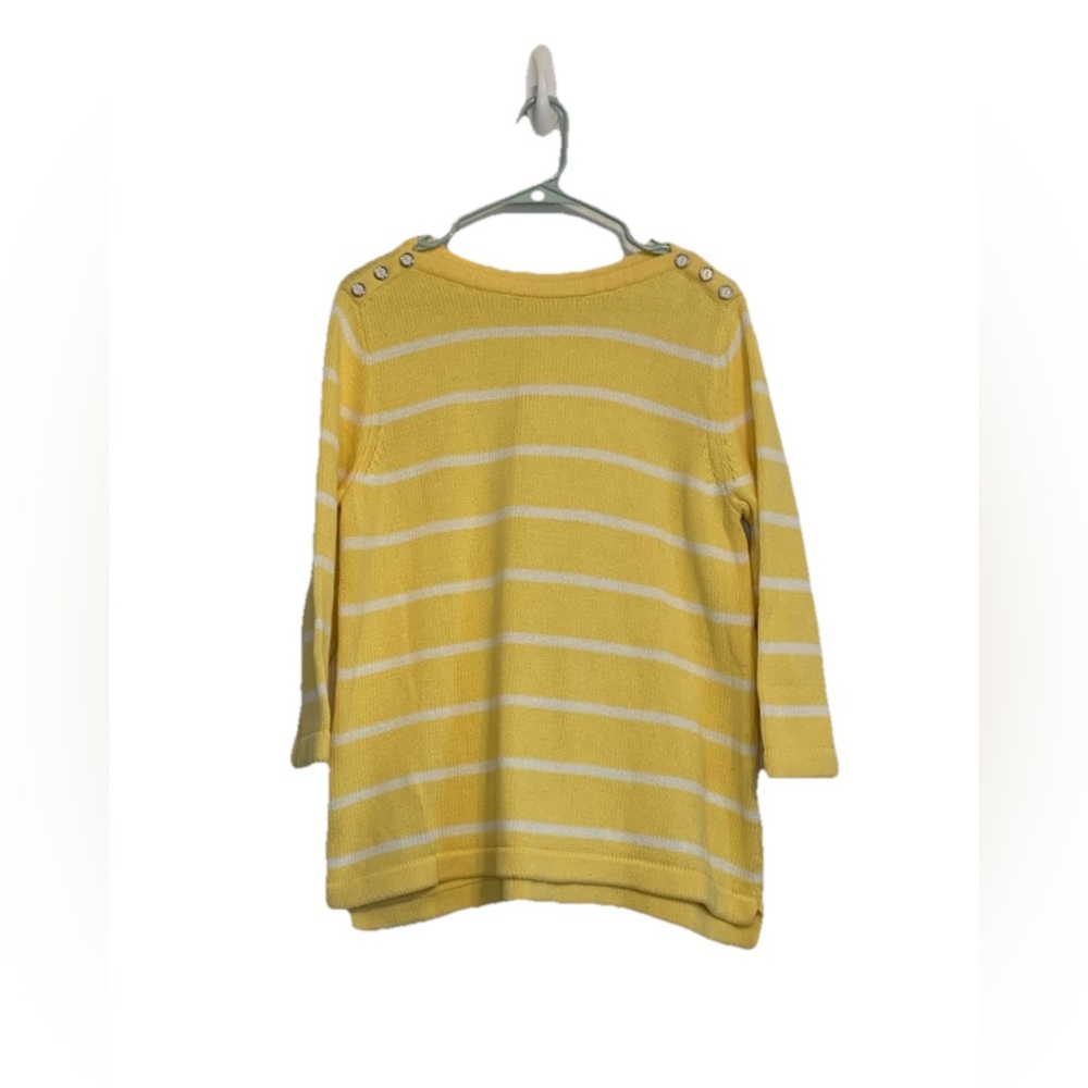 Christopher & Banks Women's Sz Large Cotton Yellow Striped Knit Sweater Preppy